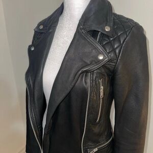 All Saints Cargo Distressed Leather Biker Jacket